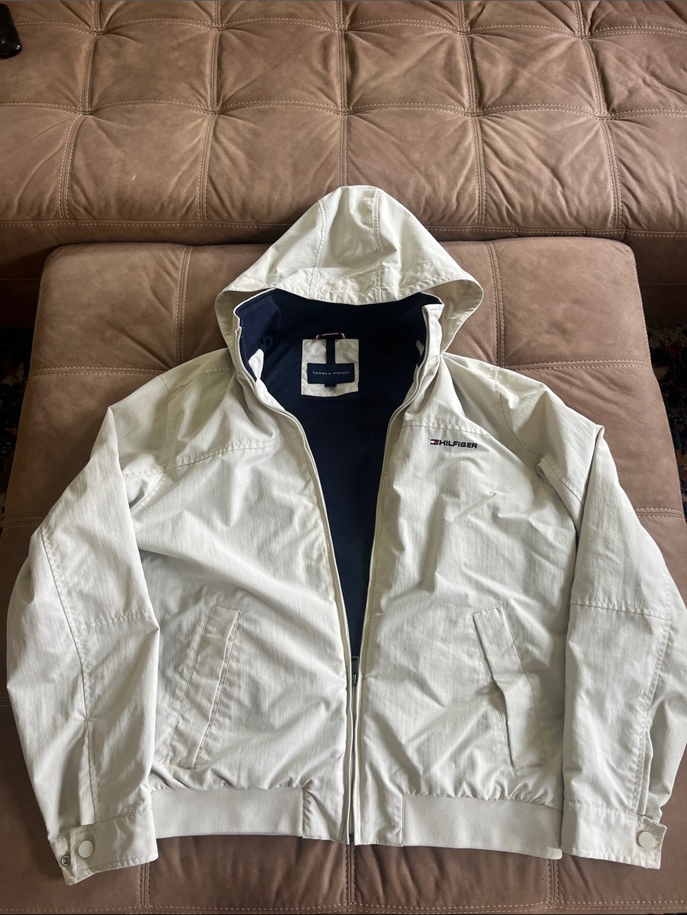 Tommy Hilfiger Cream Hooded Windbreaker with Navy Interior
